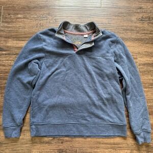 Orvis Men's L Blue Quarter Zip Snap Pullover Sweatshirt Fly Fishing Aztec Trim